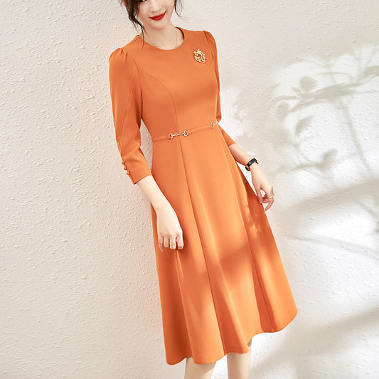 O-neck Long Sleeved Office A-line Dresses Women Elegant Floral Embroidery Dress With Belt Chic Women Trumpet Vestido