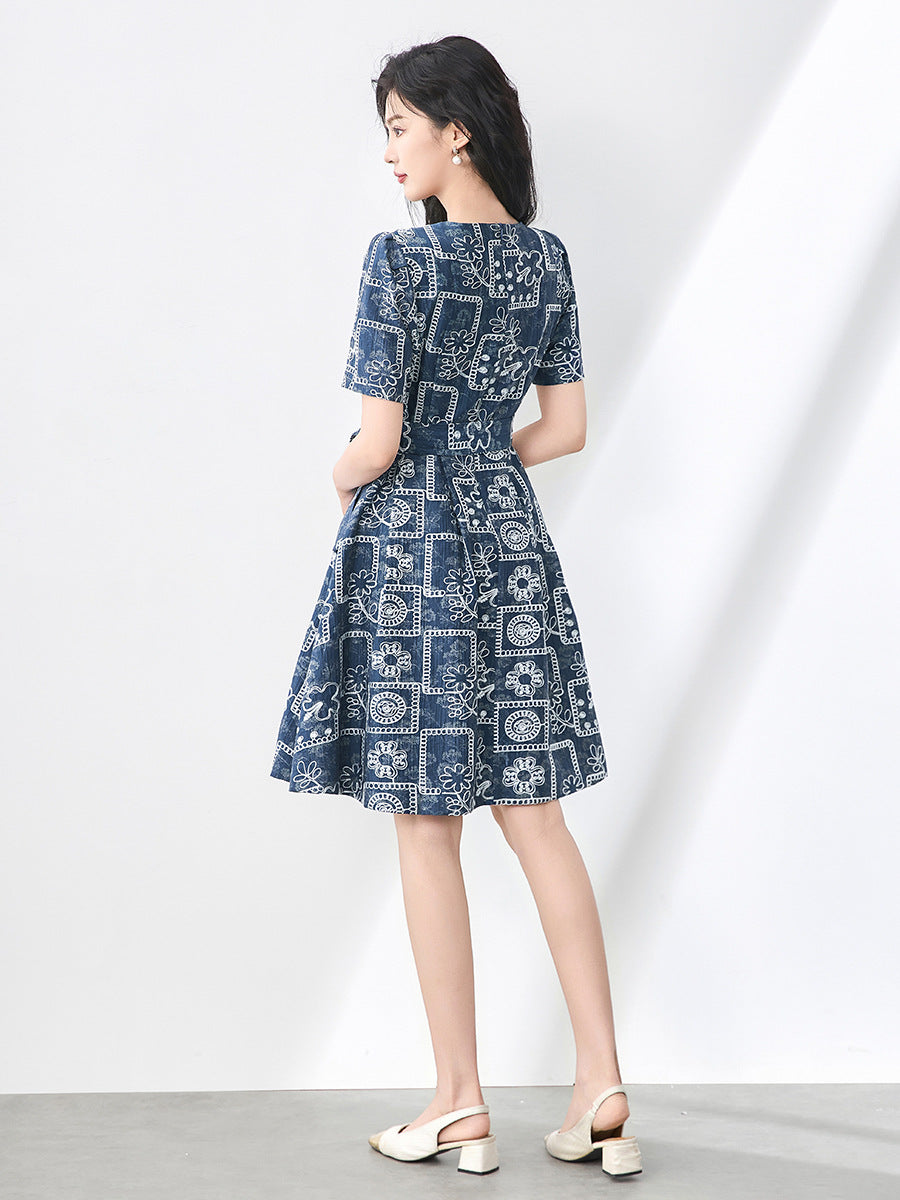 Elegant Luxury Summer Women's Dress Round Neck Heavy Embroidery Floral Lace-up 2025 New Fashion Boho Chic