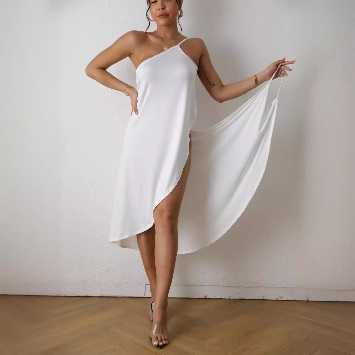 Women's Beach Dress Sleeveless Solid Color Off Shoulder Backless Loos