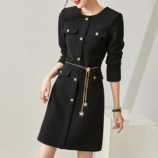 Black French Style Dress Women's Autumn Fashion Mini Dress Waist-Cinching Elegant Small Size Dress Spring New Arrivals
