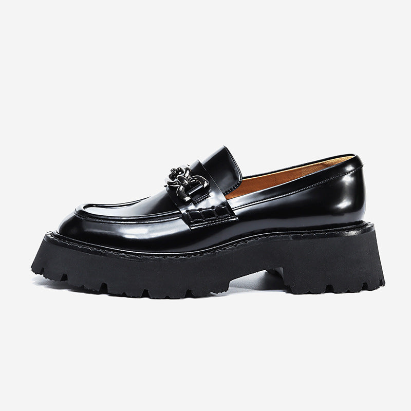 Casual Slip-On Flat Shoes Women Spring Ins Fashion Blogger Vintage Cowhide Increase Higher Leather Casual Loafers