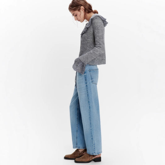 Light Blue High Waist Wide Leg Denim Pants for Women