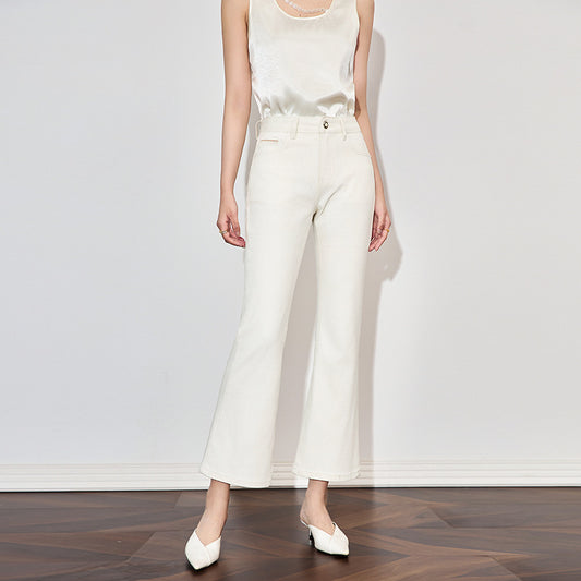 New Summer Woman High Waist Vintage Flare Jeans Girls Korean Fashion Cool Silk Denim Pants Female Streetwear Denim Trousers