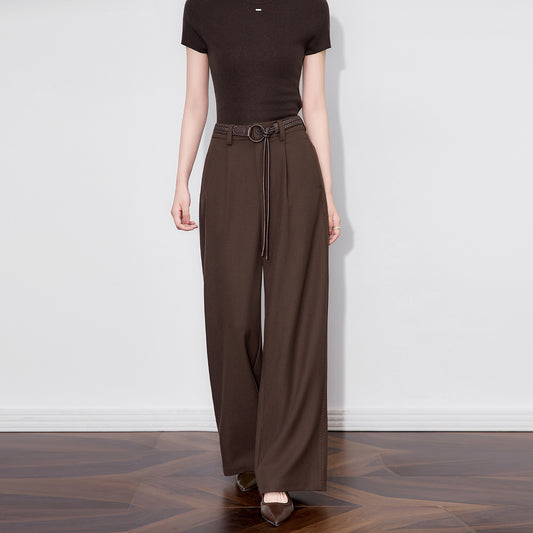 Women Casual Pants 2025 Spring New Sport Style Sparkling Drawstring Elastic Waist Straight Wide Leg Long Pants