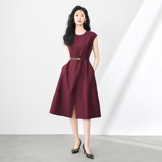 Elegant Black Satin Sleeveless round Neck Dress Women's Mid-Length Pure Color Design Spring Summer New Style Fashion Dress