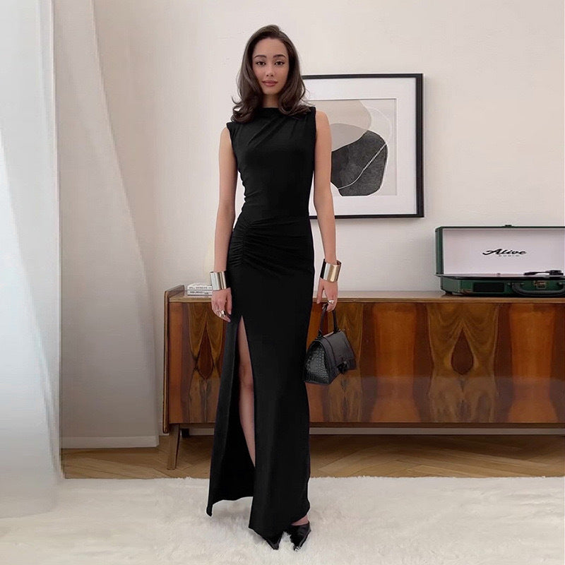 Women's Fashion Knitted Long Dresses Split Sexy Wrap Hip Slim Fit Bodycon Maxi Dress For Women Elegant Party Dresses Woman