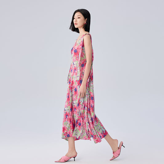 Summer New Japan and South Korea Casual Style V-neck Colorful Painting Strapped A-line Dress