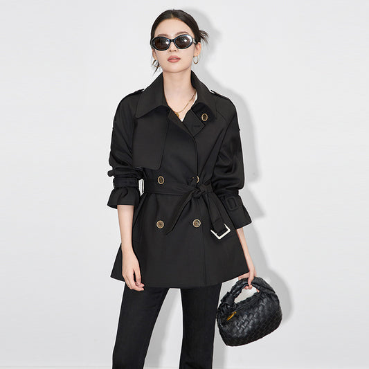 Elegant Slimming Cropped Trench Coat for Petite Women Medium-length British Style Trendy Spring and Autumn Jacket Women