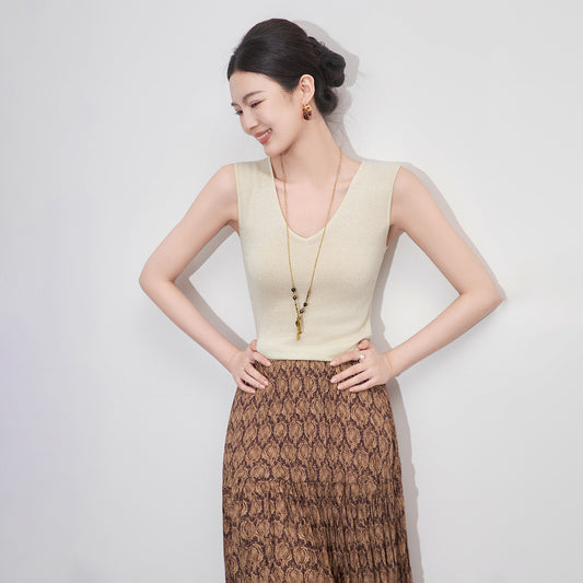 Silk Vest Women's Knitted V-neck Sleeveless Suit Inner Wear Fashionable Strap Top Breathable Moisture Wicking