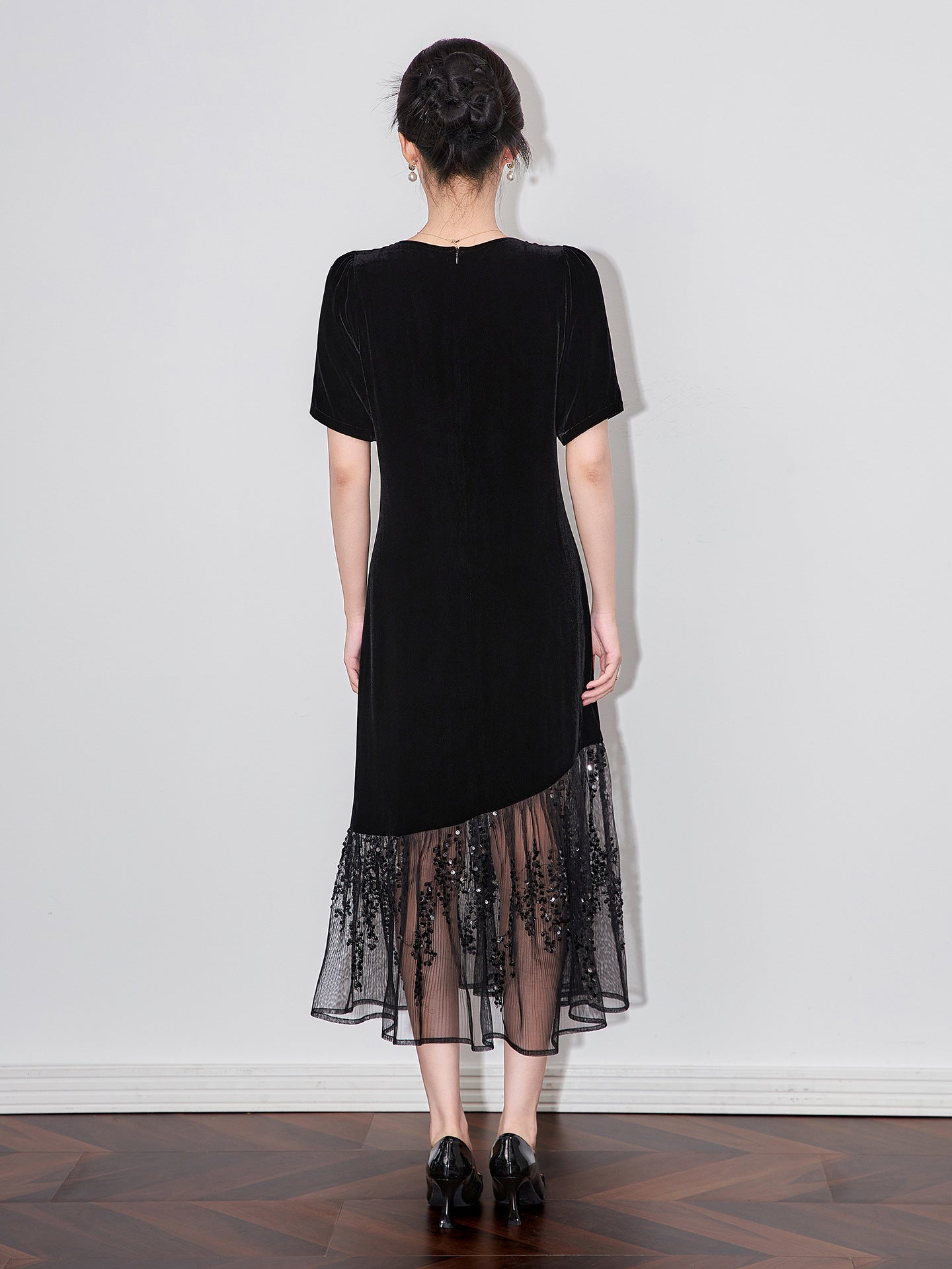 Fashionable Anti-Aging Lace Splice Dress Women Summer plus Size Loose Slimming Versatile Simple T-Shirt Dress Knee-Length
