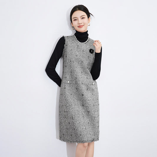 Two-Piece Set Vest Dress Versatile Knitted Sweater plus Vest Skirt Set Trendy Mid-Length A- Line Skirt Casual Style Women's Wear