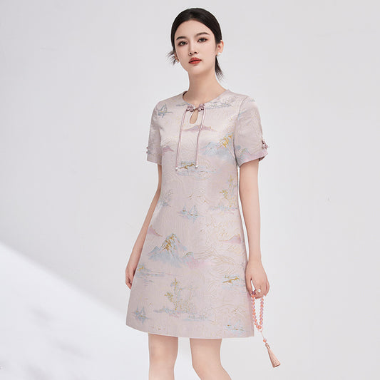 Style Young Girl Qipao Women New Chinese Light Luxury Temperament Printed Improved Cheongsam Loose Slimming Dress