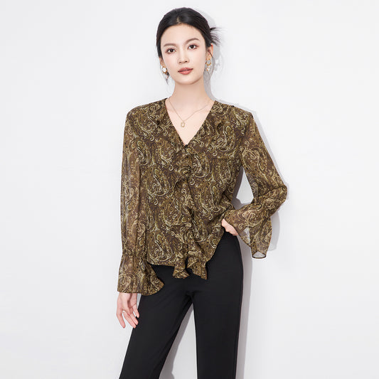 Spring Autumn Floral Printing Shirt Ladies Loose Casual Fashion All-match Vintage Blouse Female Buttons All-match Cardigan Top