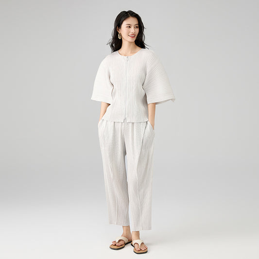 Women's Round Collar Profile Half Sleeve Zipper Tops