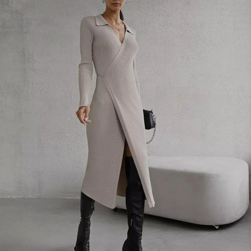 Flare Sleeve Knitted Dress Women Autumn Winter Sexy Slim Green Midi Dress American Single Breasted Streetwear Club Vestidos