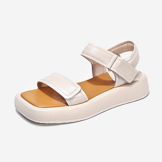 Leisure Gladiator Sandals Women Genuine Leather Thick Sole Open Toe Summer Beach Ladies Flat Footwears