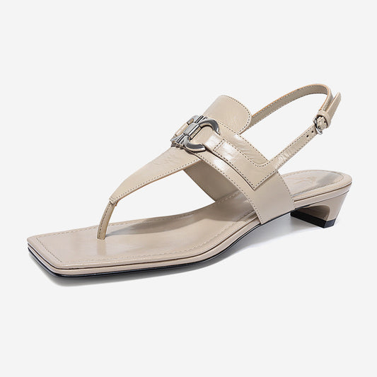 Women Flip Flops Shoes Orange Chunky Heel Party Heels New Ladies Big Size T-Strap Heeled Shoe