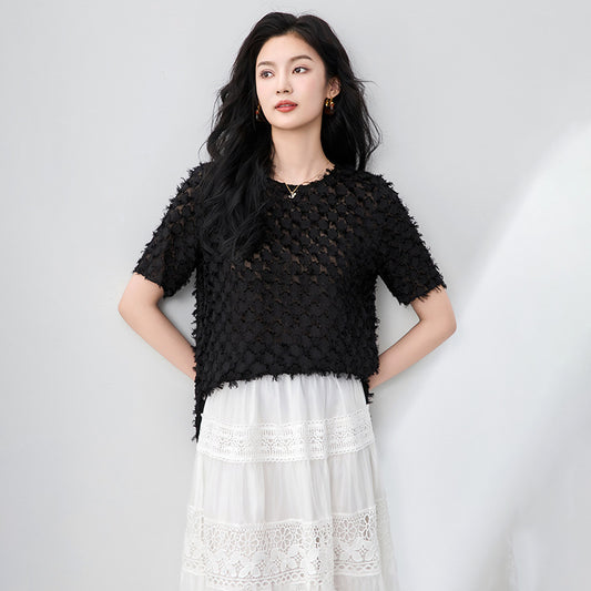 New Women's Knitted Jaet round Ne ort Sve Texture All-Match Simple Design Commute Sle Regular Length