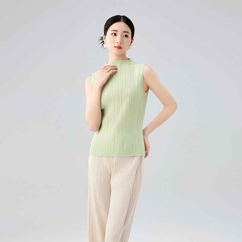Summer Chic Mint Green Sleeveless Stand Collar Vest Basic Slimming Versatile Top