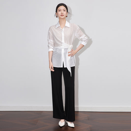 Autumn New Women's Stripe irt Color Blo Versatile Personali Long Sve European Sle Faion Ladies' Blouse