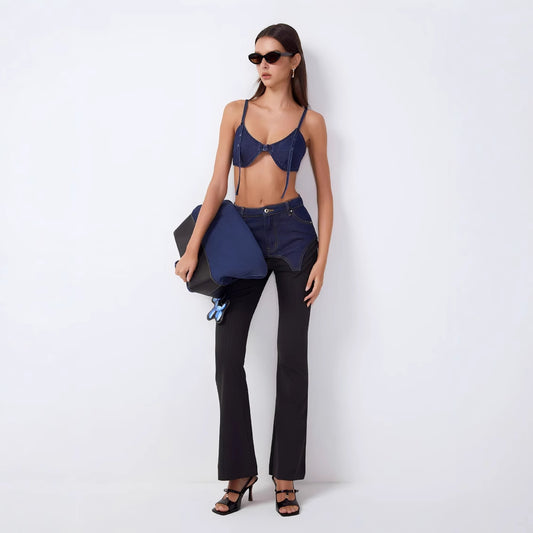 Denim Pants WomenPatchwork High Waist Slim Fit Jeans Female All Season Fashion Designer Trousers ﻿