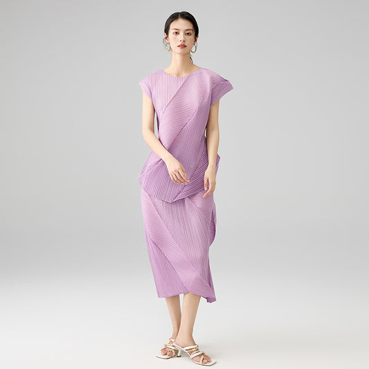 Spring and Summer New Temperament Round Neck Sleeveless T-shirt Twill Solid Color Half Skirt Suit