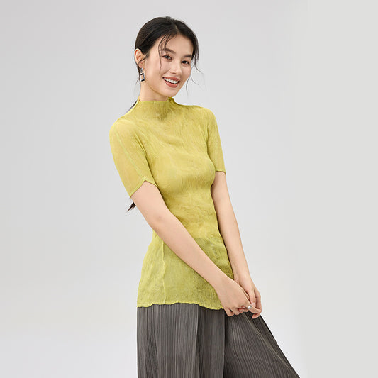 Women's T-shirt Summer High-End Feeling Three-Zone Sleeveless Design Sense Polyester Fiber Short Sleeve