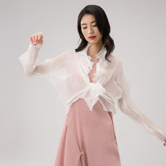 Summer Long Sleeve Semitransparent Sun Protection Shirt Chiffon Outer Cloth