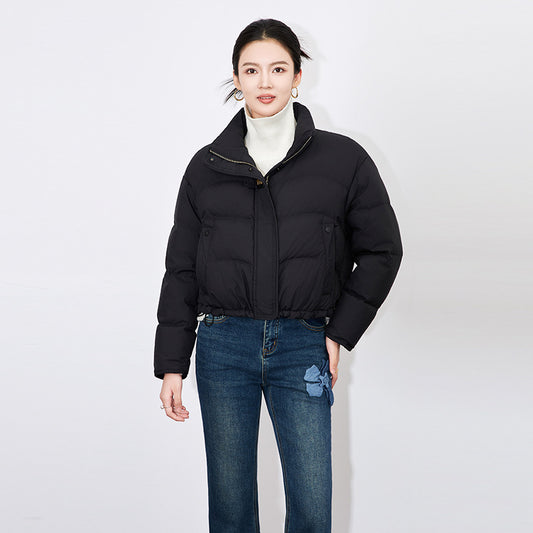 Winter 2025 Women Cloud-Like Puffer Coat - Stand Collar Short Down Jacket Lazy Chic Style Glossy Finish for Casual Comfort