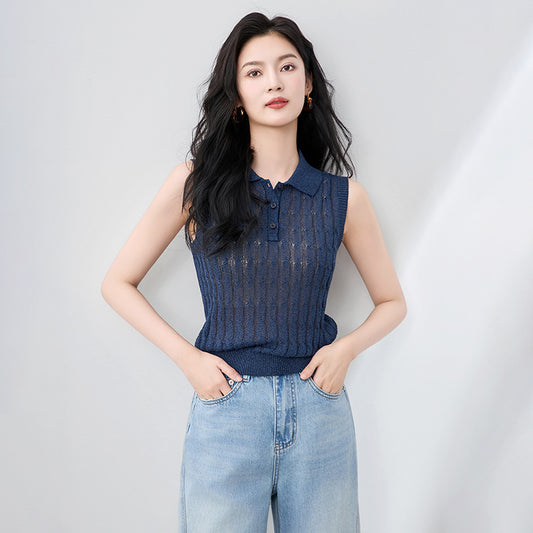 French Elegant Fashion Slim Fit 3D Twist Weave Paper Silk Lazy Commute Sleeveless Vest Top Women's Fashion Casual Tank Top