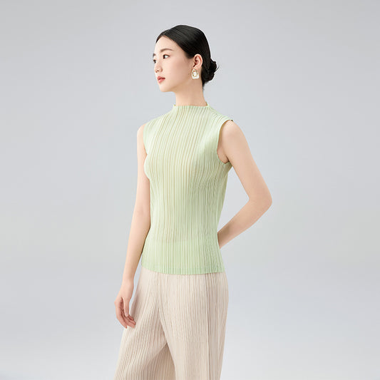 Summer Chic Mint Green Sleeveless Stand Collar Vest Basic Slimming Versatile Top