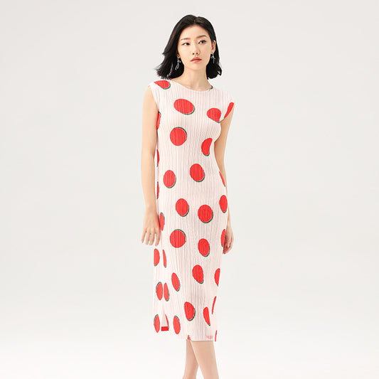 Summer New Sleeveless Loose Thin Senior Sense Polka Dot Print Mid-length Skirt