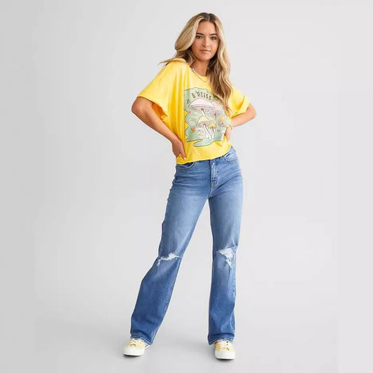 Woman High Waist Elastic Pants Female Casaul Slim Fit Ripped Jeans Girls Fashion Streetwear Dark Blue Light Blue Denim Trousers