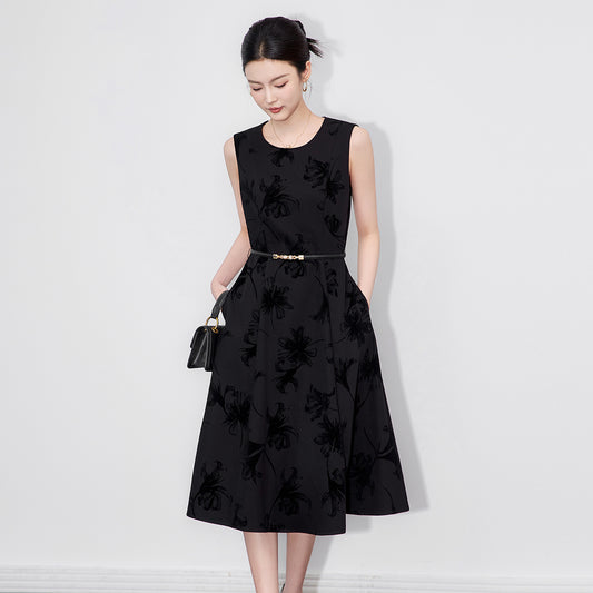 Celebrity Dresses Sweet Memory Slim Fit Waist Cinching Patterned Sleeveless Vest Jacquard Dress