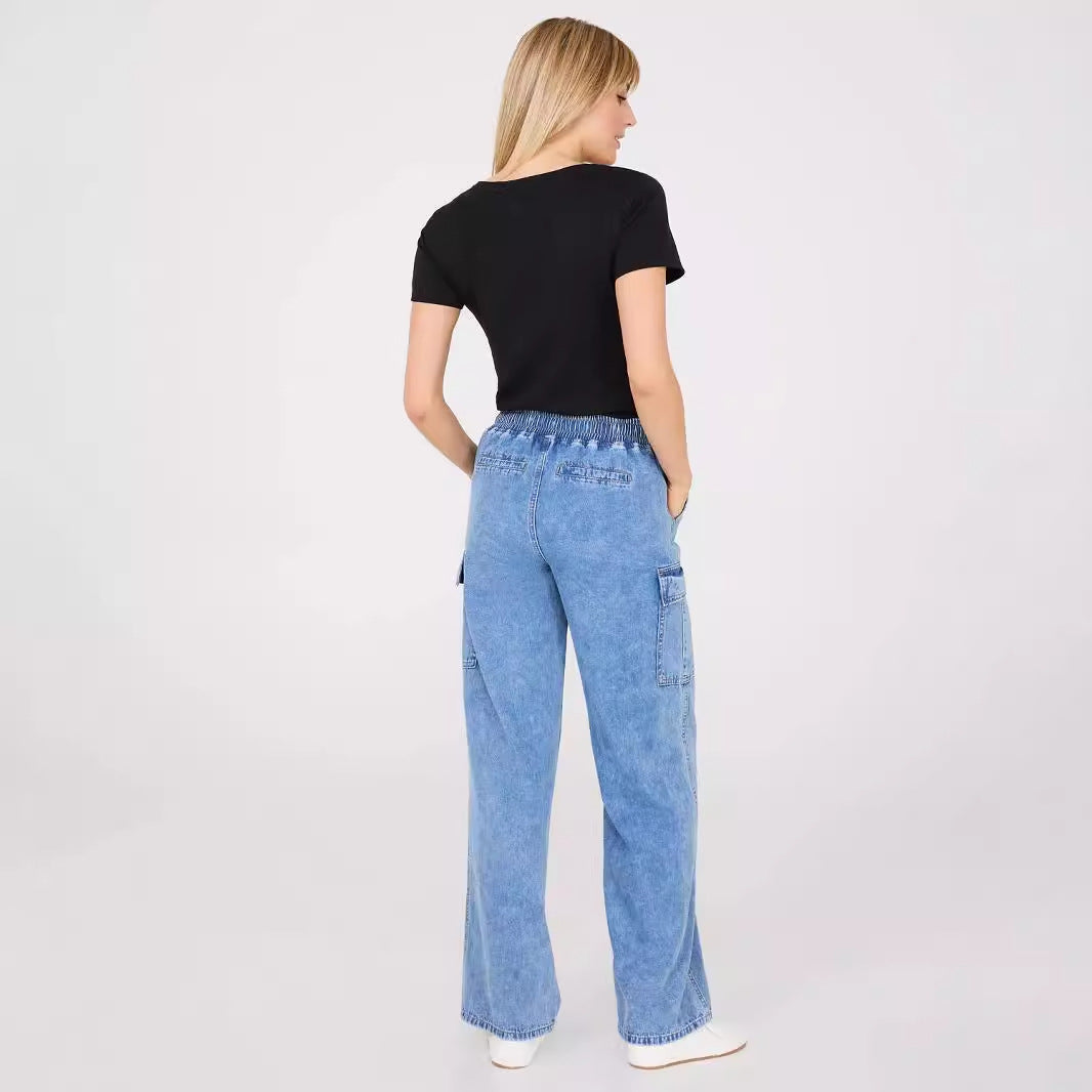 Women's Casual Workwear Jeans Multiple Pockets Wide Leg Loose Fit Pants