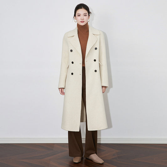 Woolen Coat for Women 2024 Winter Warm Fleece Vintage Quality Outerwear Loose Long Jacket