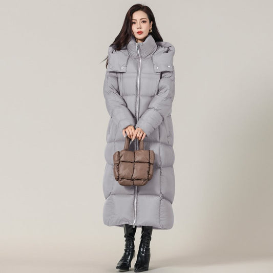 Women Goose Down Coats Oversized Loose Long Brown Hooded Down Jackets Winter Warm Coat
