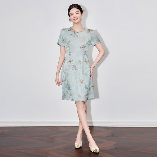 Fashion Casual Style 2025 Summer Dresses For Women O-neck Cotton Femme Vintage A-line Solid Dress Women Clothing