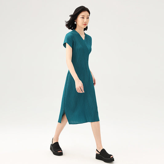 Summer Dress for Party Solid Color Sleeveless V-neck Woman Elegant Casual Dresses