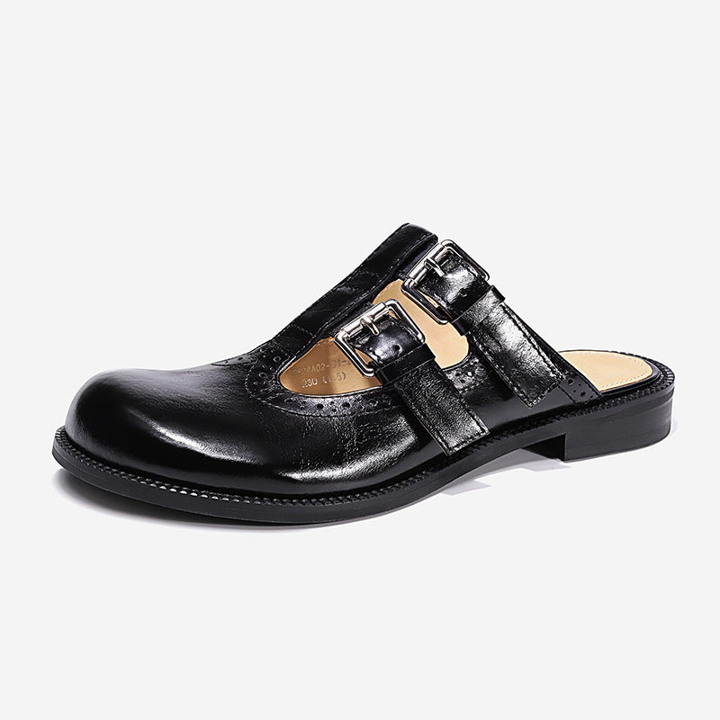 Women's Shoes Rounded Toe Middle Heel Sandals Comfort Retro Concise Bokon Slippers