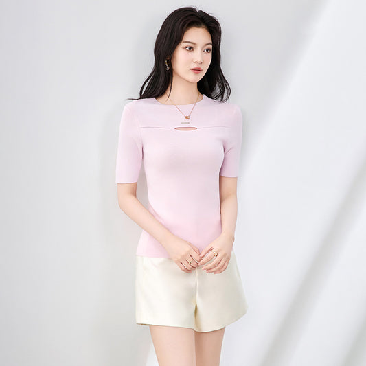 Woman Cotton Slim Summer Outfit Plain T Shirt for Women Short Sleeve Clothes