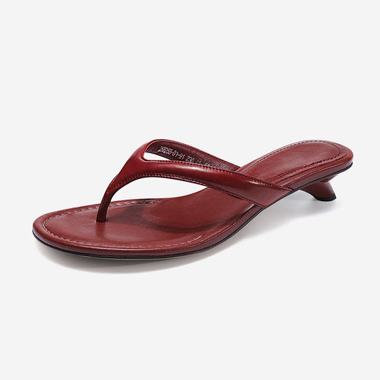 Summer Thin Heels Female Flip flops Sandals Shoes For Women Fashion Round Toe Ladies Heeled Sandals Slides Shoes