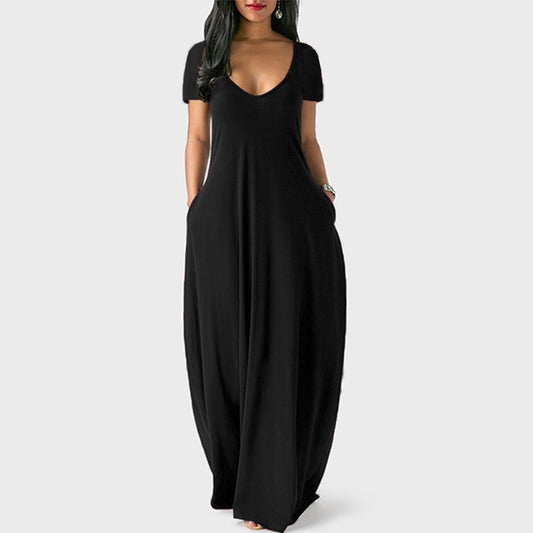 Cross-border Summer Hot Selling Sexy V-neck Solid Color Spaghetti Strap Dress