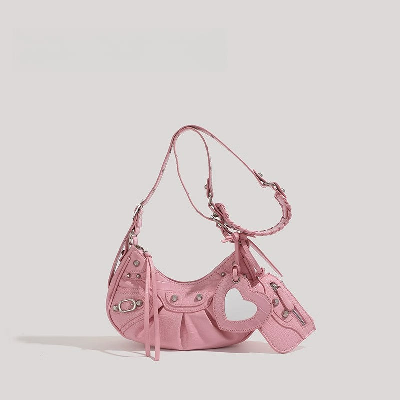 Women's Pleated Hobo Red Shoulder Bag for Women PU Leather Clutch Handbag