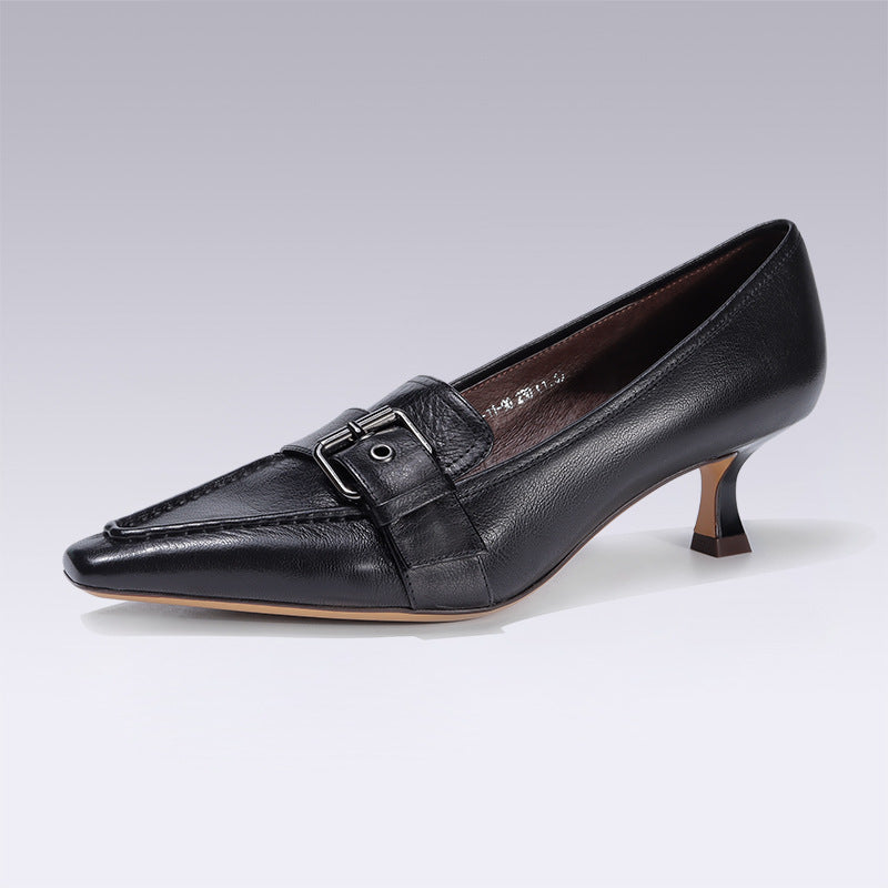 Women's Handmade Genuine Leather Pointed Toe Style Elegant Ladies Mid Heeled Dress Shoes