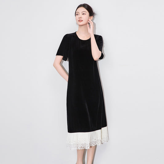 Fashion Party 2025 Spring Autumn streetwear Vintage French Lace Mermaid Patchwork Velvet Long sleeve Dress for Women vestidos