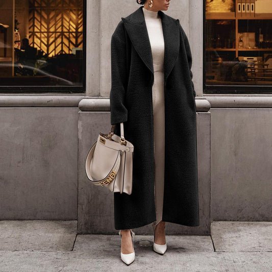 Women's Warm Woolen Long Coat Autumn Winter Single Button Slim Jacket Cardigan Female Long Sleeve Warm Thick Overcoats