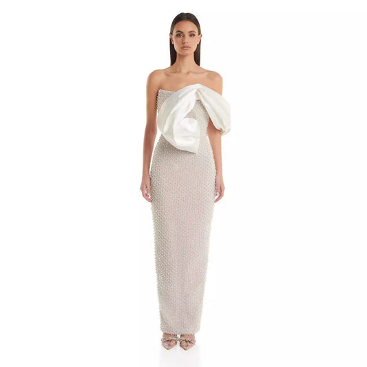 Luxury Wedding Dress Lvory Satin Pearl Ruched Boho Wedding Dresses Straight One-shoulder Bride Gowns for Women