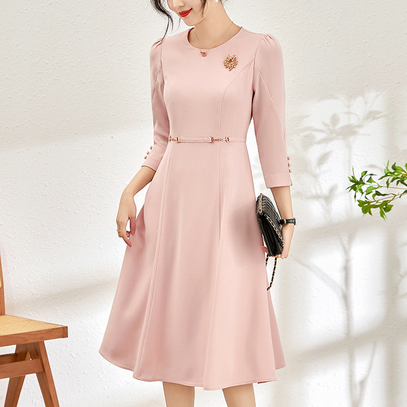 O-neck Long Sleeved Office A-line Dresses Women Elegant Floral Embroidery Dress With Belt Chic Women Trumpet Vestido