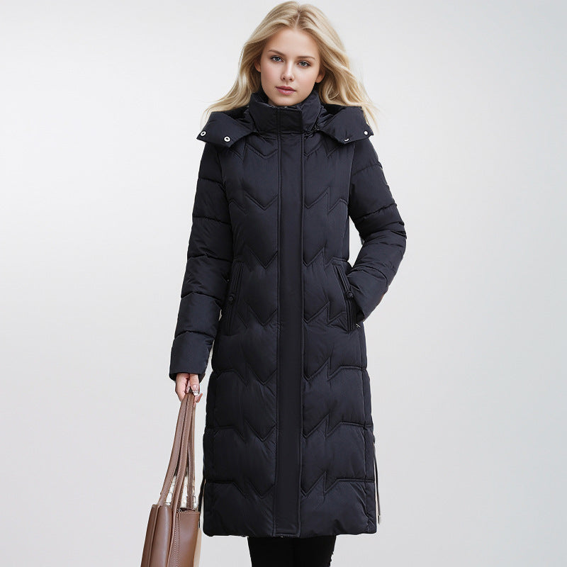 Women Winter Over The Knee Thick Warm Jacket Female Pure Color Long Cotton Jacket For Women